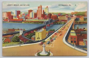 Liberty Bridge & Skyline Pittsburgh PA Pennsylvania Postcard - Picture 1 of 2