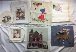 Needlepoint lotto di 7 crewel punto croce rifiniti o parzialmente non finiti - Foto 1 di 10