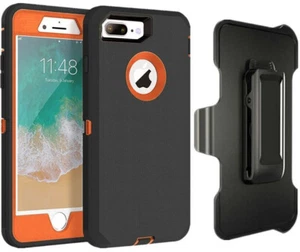Black Orange Rugged Defender Case for iPhone 7 / 8 / Plus / With Belt Clip - Picture 1 of 6