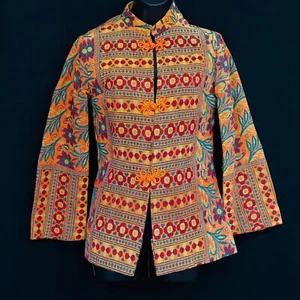 Vintage 1970s floral tapestry jacket, orange red teal stripes deadstock NOS M - Picture 1 of 9