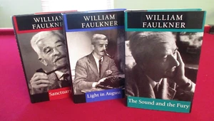 3 William Faulkner Novels ~ The Sound and the Fury ~ Light in August ~ Sanctuary - Picture 1 of 2