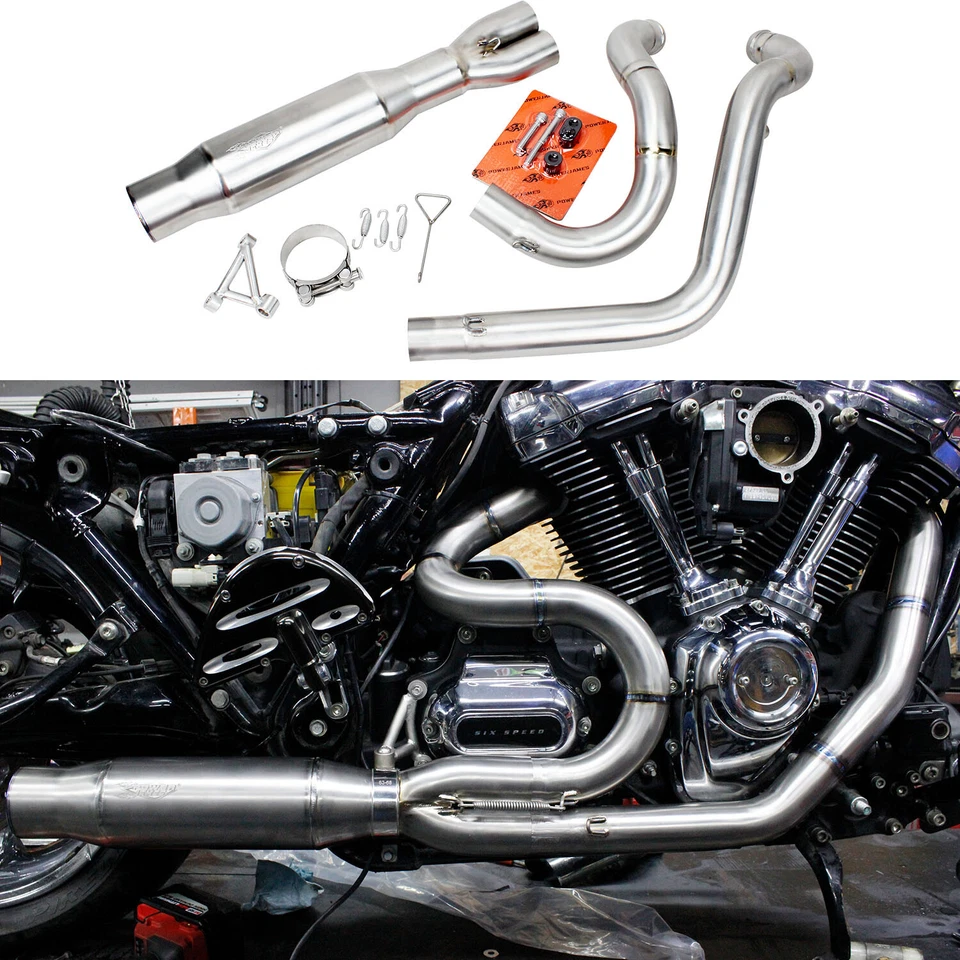 Titanium 2 into 1 Exhaust Pipe for Harley Touring Road Street Glide FLHT 2017-23 Foto 1 de 4