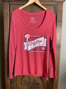 NWT Majestic Threads Women’s XL Phillies Red L/S Scoop Neck Tee Shirt USA MADE - Picture 1 of 9