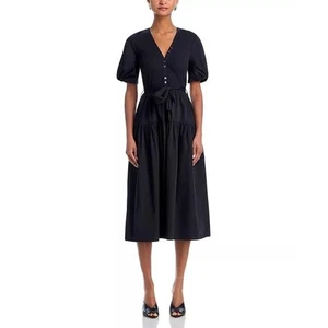 Derek Lam 10 Crosby Natalia Mixed Media Dress Navy bBlue Women"s Med - Picture 1 of 13