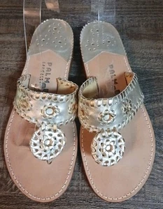 Jack Rogers Women’s Leather Sandals Gold Whipstitch Slip On Flats SZ 7 - Picture 1 of 9