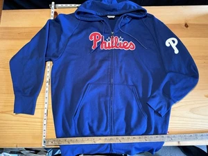 Majestic Philadelphia Phillies Zip Up Hoodie Embroidered Logo Blue Size L - Picture 1 of 10