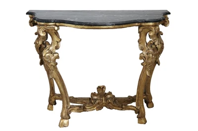 Consola italiana de mármol Luis XV del siglo XVIII de madera dorada Foto 1 de 4