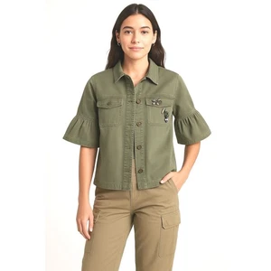 Esprit Olive Green Cotton Jacket Ruffle Sleeve Embellished M Boho Chic 57-05 - Picture 1 of 13