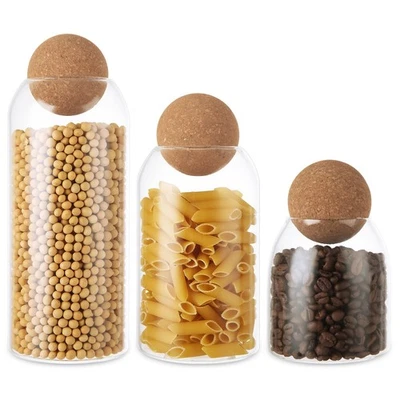 3 PCS Glass Storage Container with Ball Cork, Small Glass Candy Jar Cute Deco... - Image 1 of 4