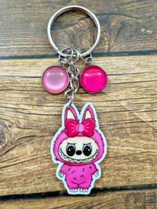 Hot Pink Monster Bow Key Chain Backpack Tag Zipper Pull Cat Eye Purse Charm RTS - Picture 1 of 1