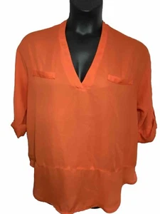 Camisa Everly Naranja Talla Carrera Informal Vacaciones Cuello en V Dolman Manga con lengüeta enrollable - Imagen 1 de 13