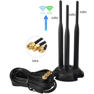 A22D Wifi Antenna 2.4G/5.8G SMA Adapter 3x6dBi Magnetic Base 3M Extension Cable - Picture 1 of 11