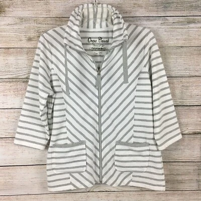 Onque Casuals Silver Sequin Stripe Full Zip 3/4 Sleeve Jacket - Image 1 of 4