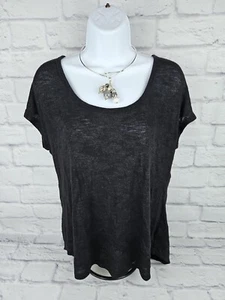 A.N.A. A New Approach Women's Top Short Sleeve Black w/ Silver Scoop Neck Sz L - Picture 1 of 12