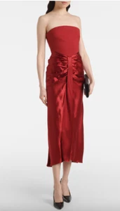 Designer Staud Size S Wayfaring Red Satin Ruched Stunning Women's Dress - Picture 1 of 7