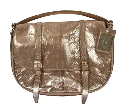 Bolso de Hombro Mensajero Ralph Lauren Etiqueta Púrpura Metálico Rosa Pitón Nuevo $3950 Foto 1 de 4