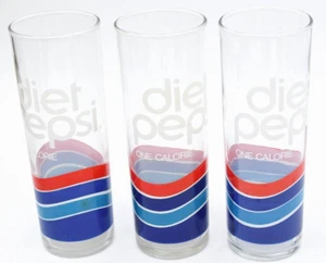 De colección Años 80 Dieta Pepsi Vidrio Delgado Alto Delgado Diseño de Onda de Calorías Rojo Azul 3 - Imagen 1 de 4