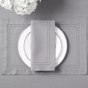 Waterford Double Hemstitch Border Placemats Platinum 13 X 19 4 Pk. - Picture 1 of 1