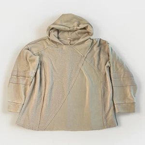 Easel Los Angeles Pullover Hoodie Sherpa Soft Patchwork Raw Hem Beige Size L - Picture 1 of 12