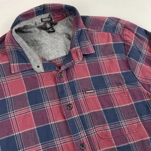 Volcom Flannel Shirt Men’s L Long Sleeve Modern Fit Casual Plaid Navy Purple - Picture 1 of 10