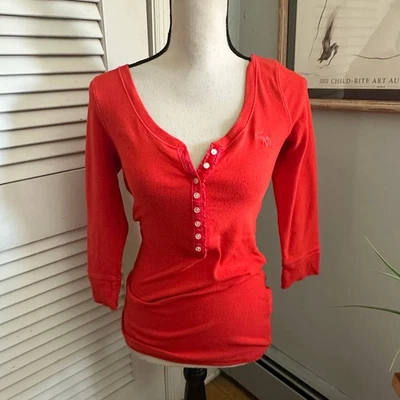 Camisa Henley Vintage ABERCROMBIE FITCH Mujer Grande Roja Y2K Informal Grunge Foto 1 de 4