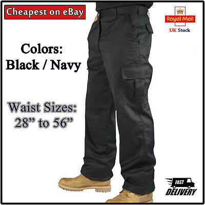 Mens Cargo Combat Work Trousers Size 28 To 52 Black Navy - Machine Washable UK • 13.49£