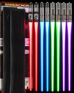 LIGHTSABER CHOPSTICKS UP STAR WARS LED Glowing REUSABLE Sushi Sabers Cool Fun | - Picture 1 of 9