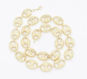 17mm Puffed Mariner Nugget Textured Chain Necklace Real 10K Yellow Gold - Picture 1 of 6