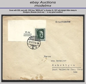 Germania - Copertina usata con timbro postale: "BRESLAVIA", 22 ottobre 19373 in luogo locale - Foto 1 di 2
