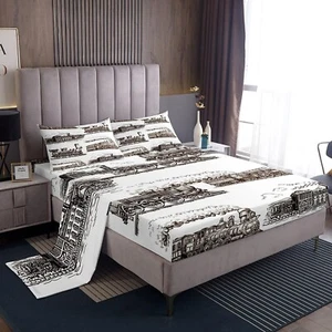 Manfei Train Sheet Set Twin Size, Retro Steam Locomotive Train Bedding Set fo... - Picture 1 of 7