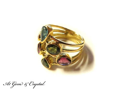 Genuine 18K Gold Multi-Color Tourmaline Green Purple Blue Gemstone Ring - 50.9ct - Image 1 of 4