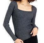 INC International Concepts Womens Large Bow Detail Ribbed Sweater Black Silver