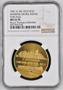 1961 IL HK-751D SO-CALLED DOLLAR MARKING DEVICE ASSOC. CHICAGO NGC MS 63 PL - Picture 1 of 4