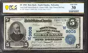 1902 $5 STOCKYARDS NATIONAL BANKNOTE CURRENCY OMAHA NEBRASKA PCGS 30 VF (710A) - Picture 1 of 2