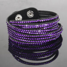 Wrap-Around Black Purple Rhinestone Ladies Bracelet Slaker Glitter Gift Bracelet