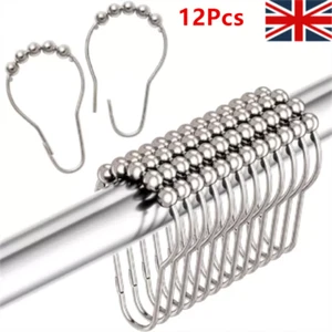 12x Shower Curtain Hooks Rings RustProof Metal Shower Curtain Hooks for Bathroom - Picture 1 of 22