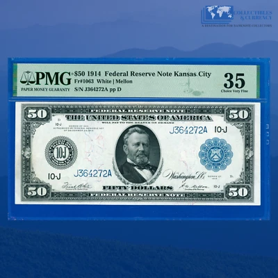 Fr.1063 1914 $50 Fifty Dollars Federal Reserve Note Kansas City, PMG 35 #64272 - Image 1 of 3