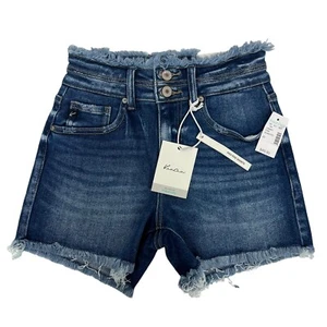 KanCan Women’s Blue Jean Shorts Sz 23 (0) Distressed High-Rise Fray Hem & Waist - Picture 1 of 11