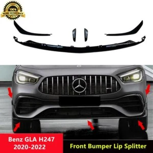 H247 Front Bumper Lip Splitter Fins for Mercedes GLA H247 2020-2022 Gloss Black - Picture 1 of 7
