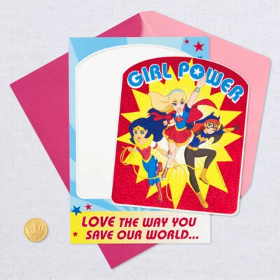 Hallmark Birthday Card for Kids - SuperGirl, BatGirl, Wonder Woman MAGNET - Image 1 of 3