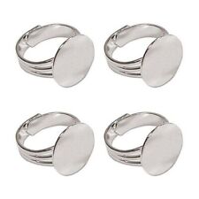 5 SILVER PLATED Adjustable Finger RING BLANKS 16mm pad ~ Nickel Free ~ Wide Band