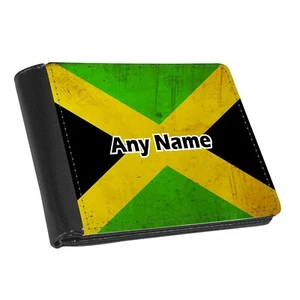 Personalised Men's Gents Jamaican Flag Print Wallet,Faux Leather NO COIN SECTION - Picture 1 of 4
