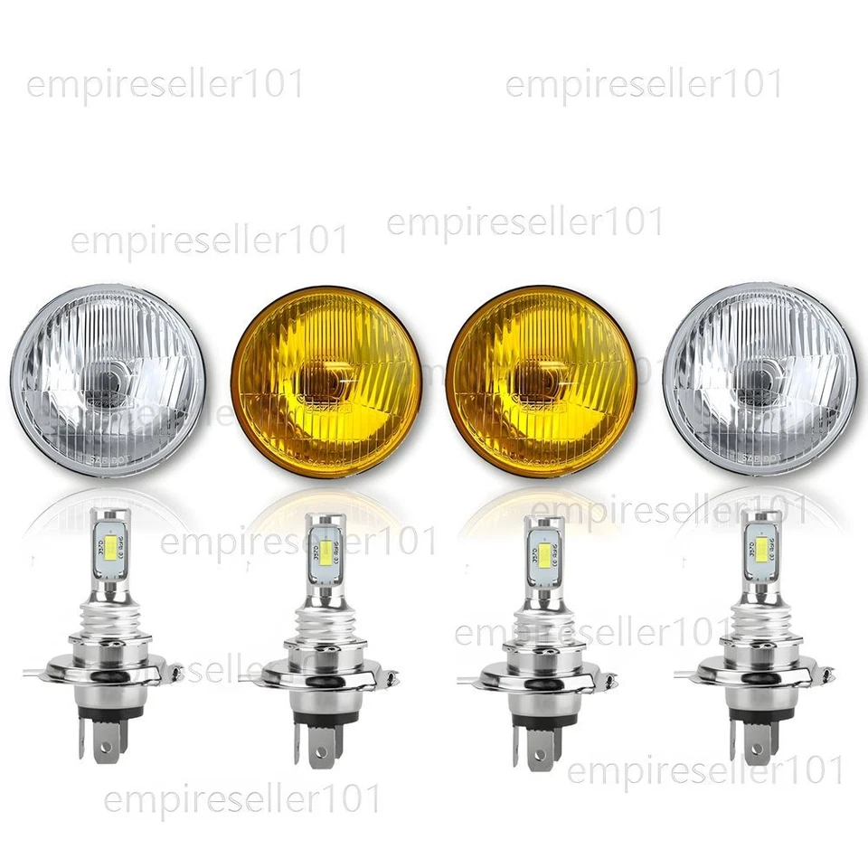 Juego de bombillas de vidrio amarillo ámbar con lente transparente de faros LED de stock de 5-3/4" Foto 1 de 4