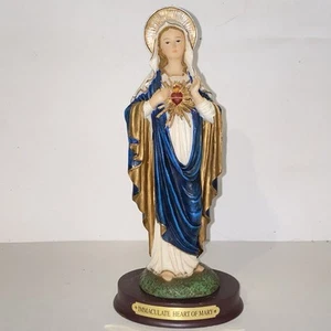 Vintage Catholic Immaculate Heart of Mary Statue on Wood Base by Roman Inc - Picture 1 of 12
