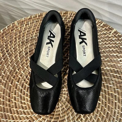 Anne Klein Sport Akulisa Ballet Negro Entrecruzado Plano Talla 8M Nuevo sin Etiquetas Piel de Serpiente Foto 1 de 4
