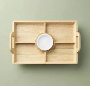 Hearth & Hand 11x16 Wood Serving Tray w/ Ceramic Bowl Insert Brown/Cream NEW - Picture 1 of 7