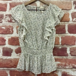 Anthropologie Blu Pepper Top Damen M weiß bunt Landhaus Blumen Shirt - Bild 1 von 8