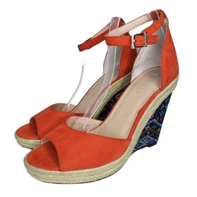 Zapatos de tacón alto con cuña de tela azteca naranja plataforma talla 11 Charles David para mujer Foto 1 de 4