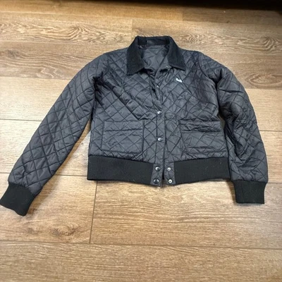 Chaqueta de bombardero acolchada vintage Le Tigre negra cuello pana para mujer M Foto 1 de 4