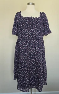 Lauren Conrad Übergröße 4X dunkelblau rosa Blumen gerafft Top gefüttert Kleid neu mit Etikett neu - Bild 1 von 18